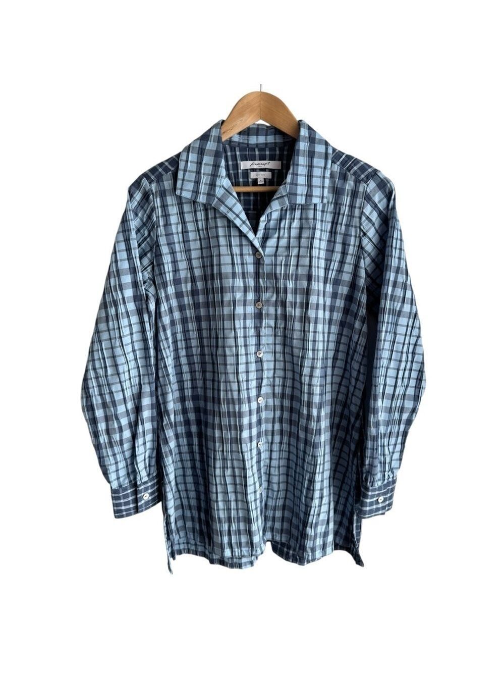 Foxcroft Plaid Button Down Shirt Sz 6 Shaped Longline Tunic Top Textured NWOT